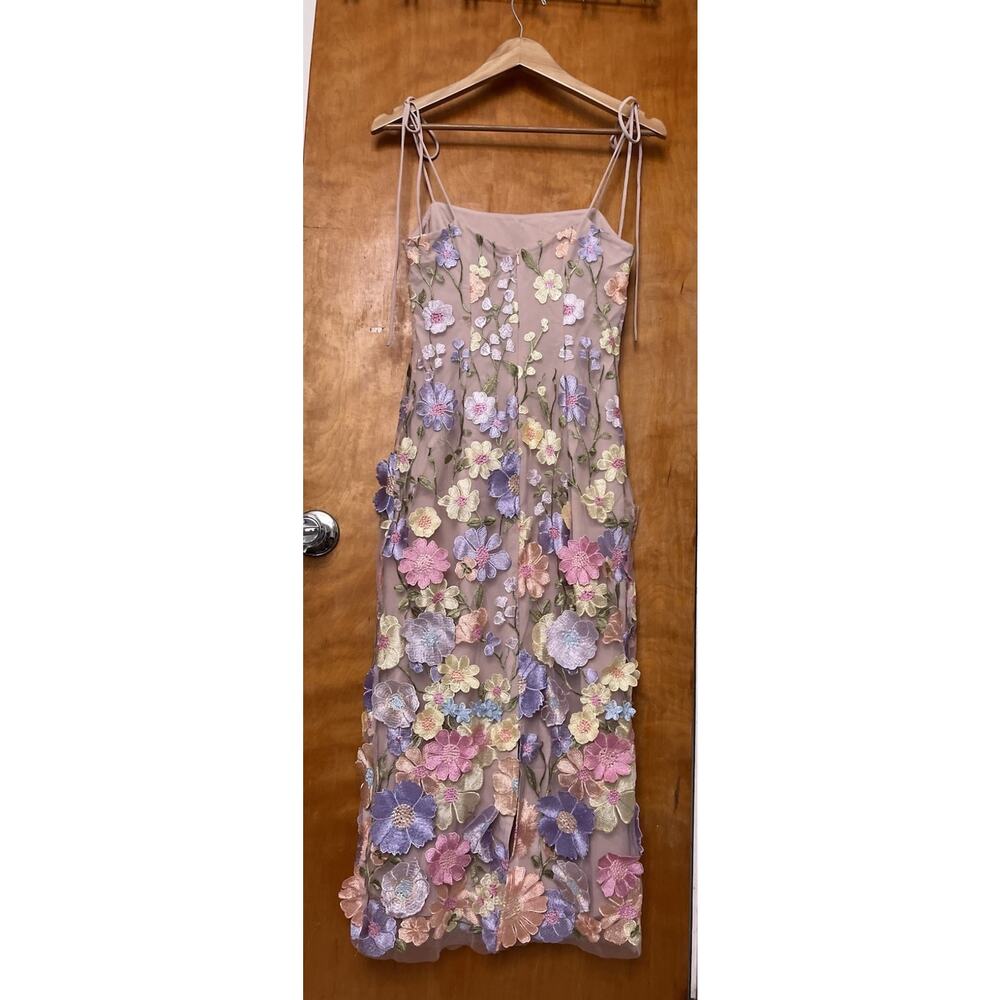 HELLO MOLLY One Of One 3D Floral Embroidered Mesh Midi Dress Sz 2 XS - Picture 5 of 7